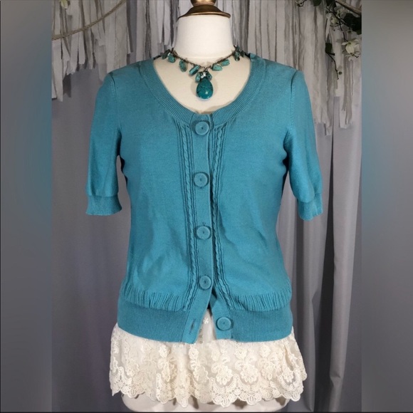 Liz & Co Blue Sweater Cardigan Kitted size Medium - Picture 8 of 8